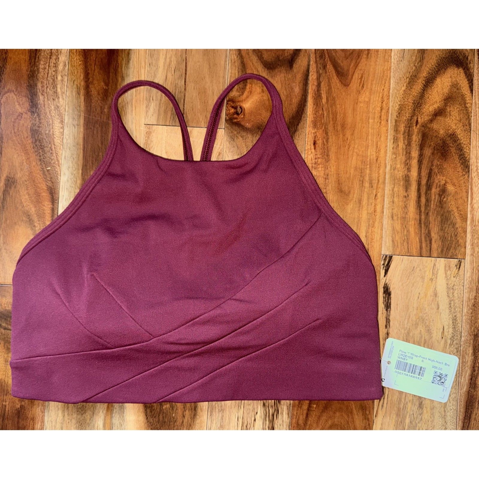Lululemon Flow Y Wrap-Front High-Neck Bra Size 6 Deep Berry Wine Yoga Bra Nwt
